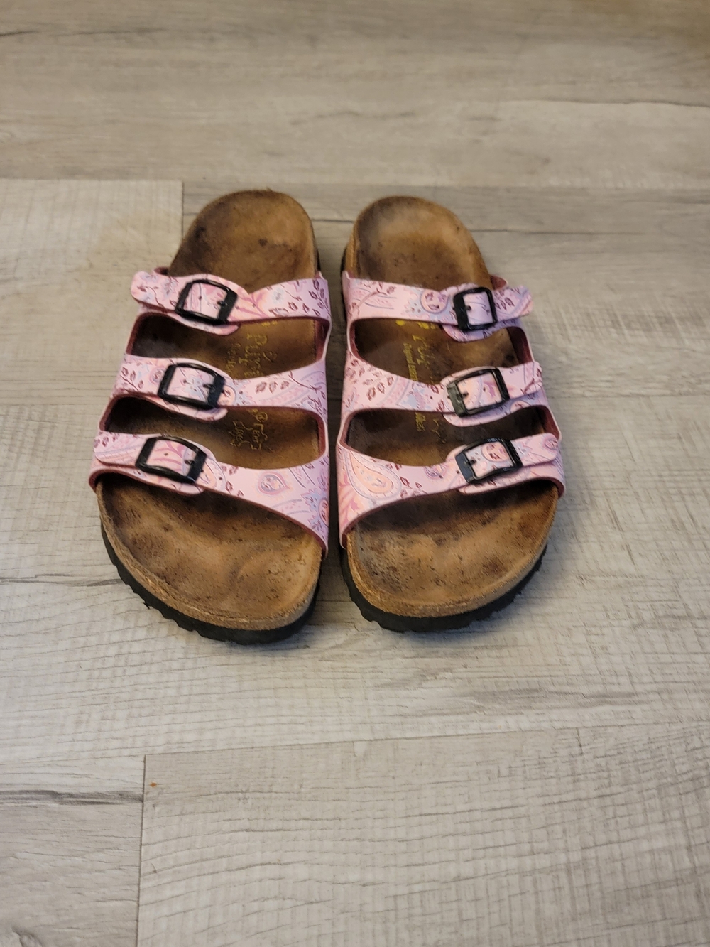 Birkenstock Pink Paisley Three-Strap Sandals